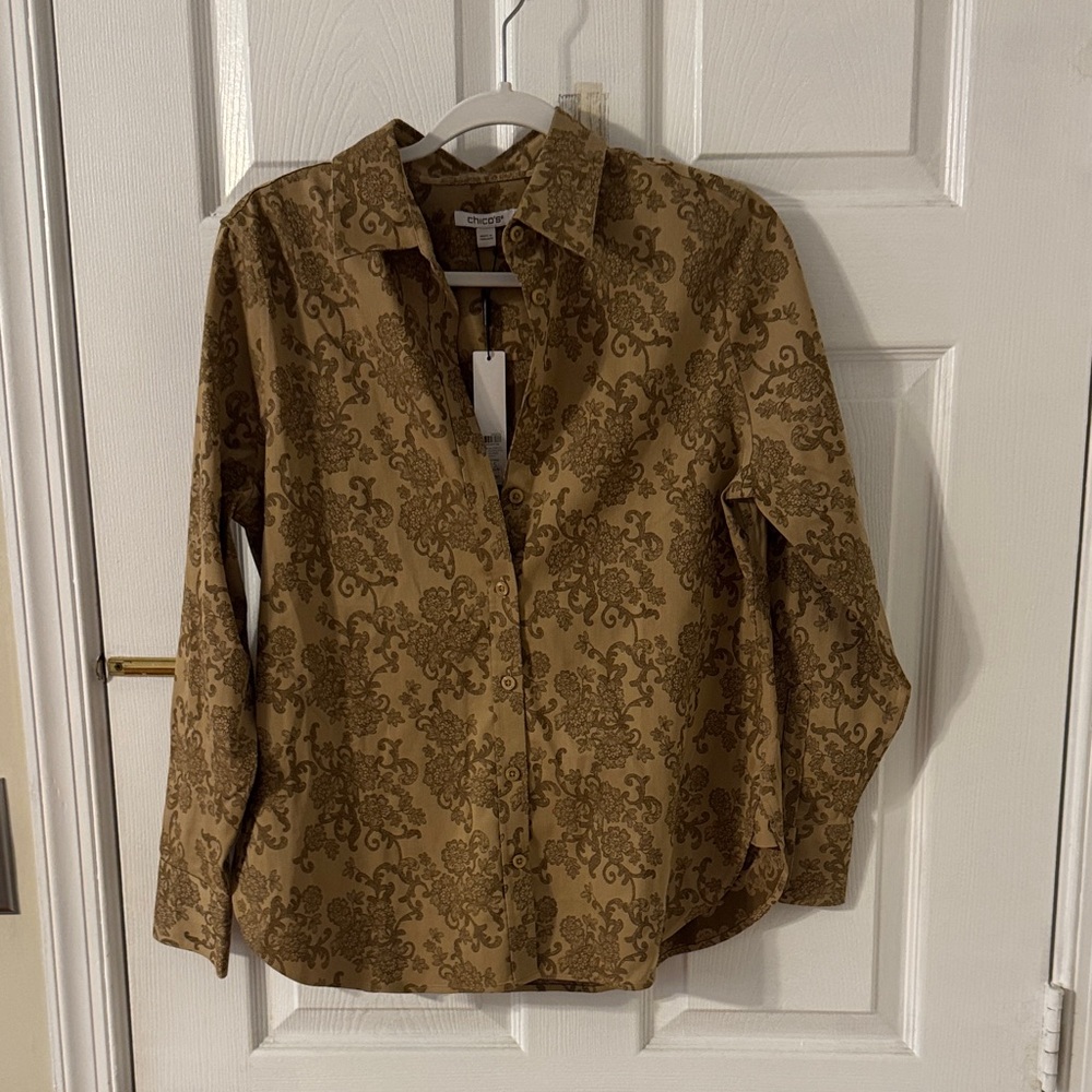 Chico's Gold Floral Button-Up Blouse